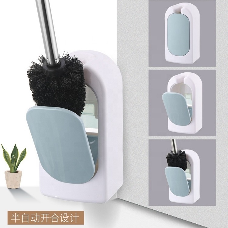 2023 Novelty Wall Mounted Bathroom Stainless Steel Handle Decorative Plastic Toilet Bowl Cleaning Brush with Holder Set