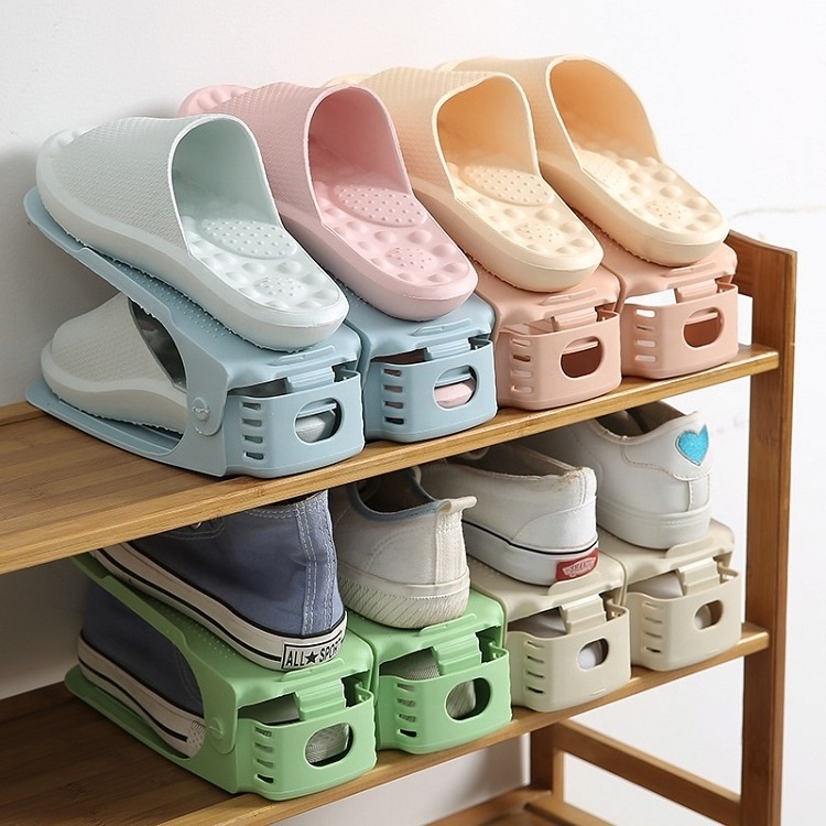 Amazon Trendy Product 2020 Plastic Shoes Base Space Saver Rack Double Adjustable Layer Shoe Slot Storage Holder Rack Organizer