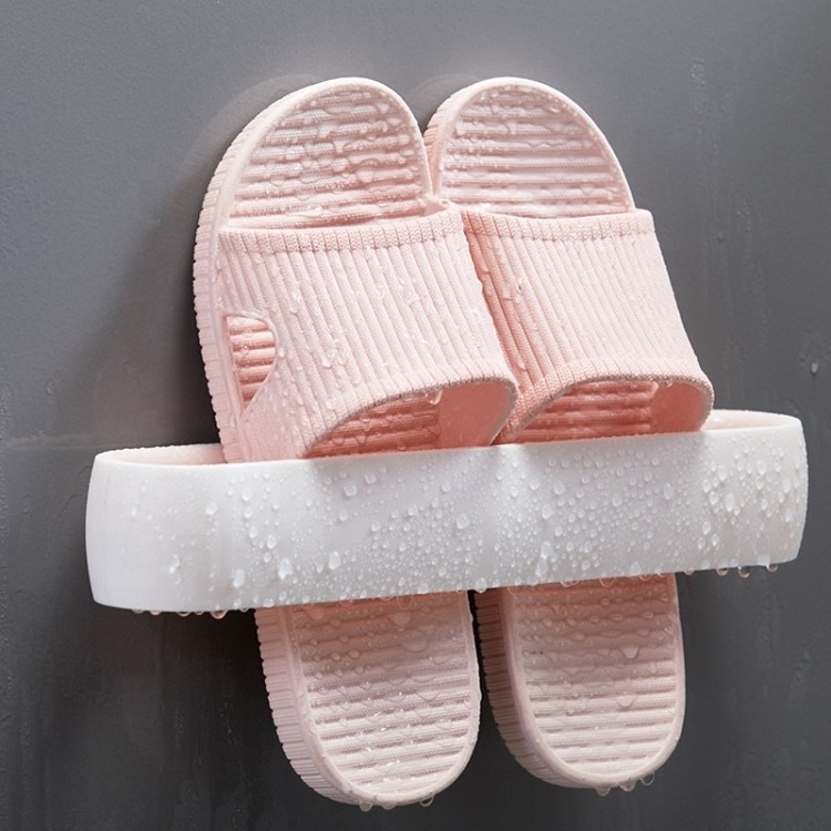 Cheap Modern Home Super Adhesive Wall Mounted Bathroom Shelf Plastic Slipper Shoe Storage Rack with Door Towel for Living Room