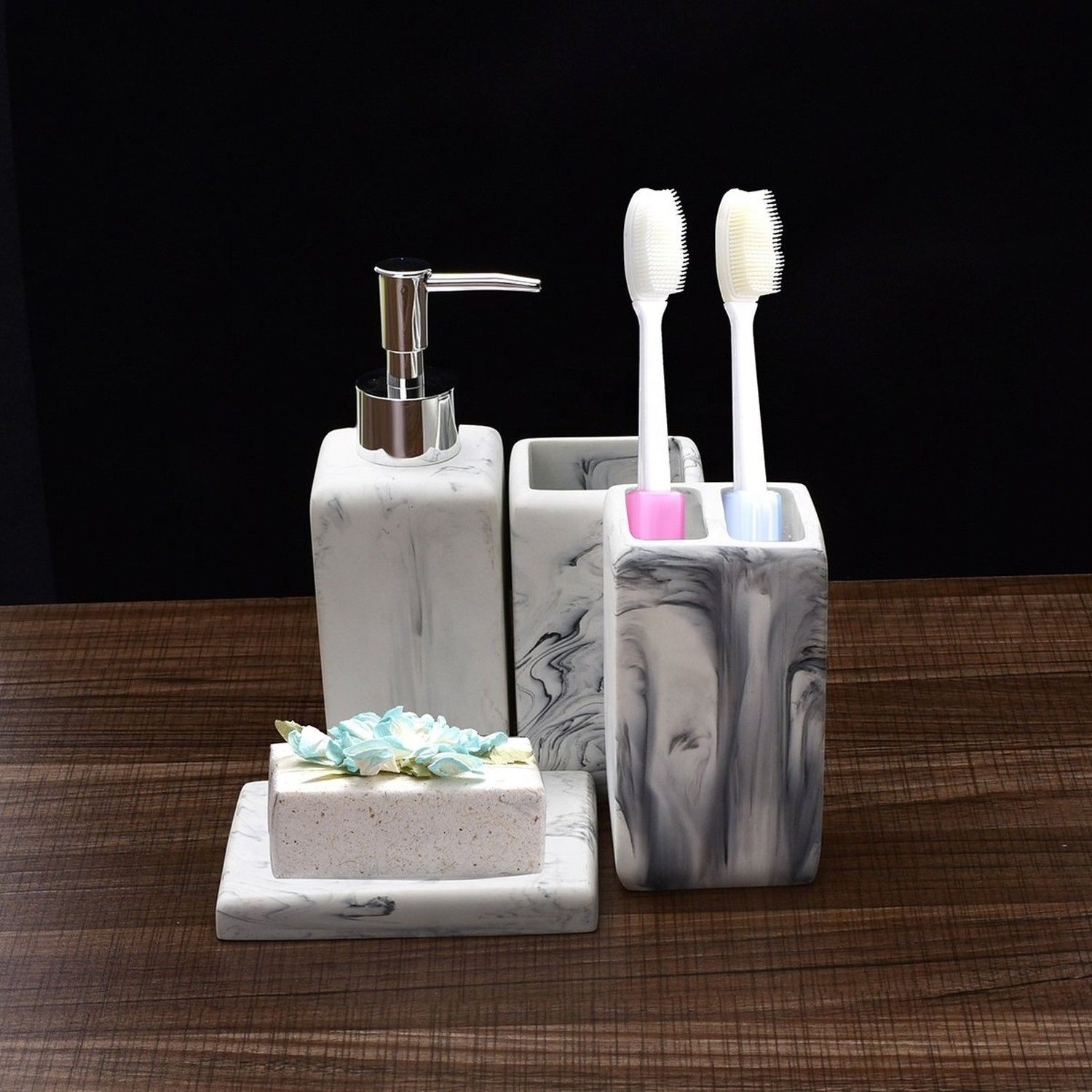 Wholesale High Qualified Chinese Products Marble Effect 4-Piece Hotel Balfour Bathroom Accessories Set for Amazon