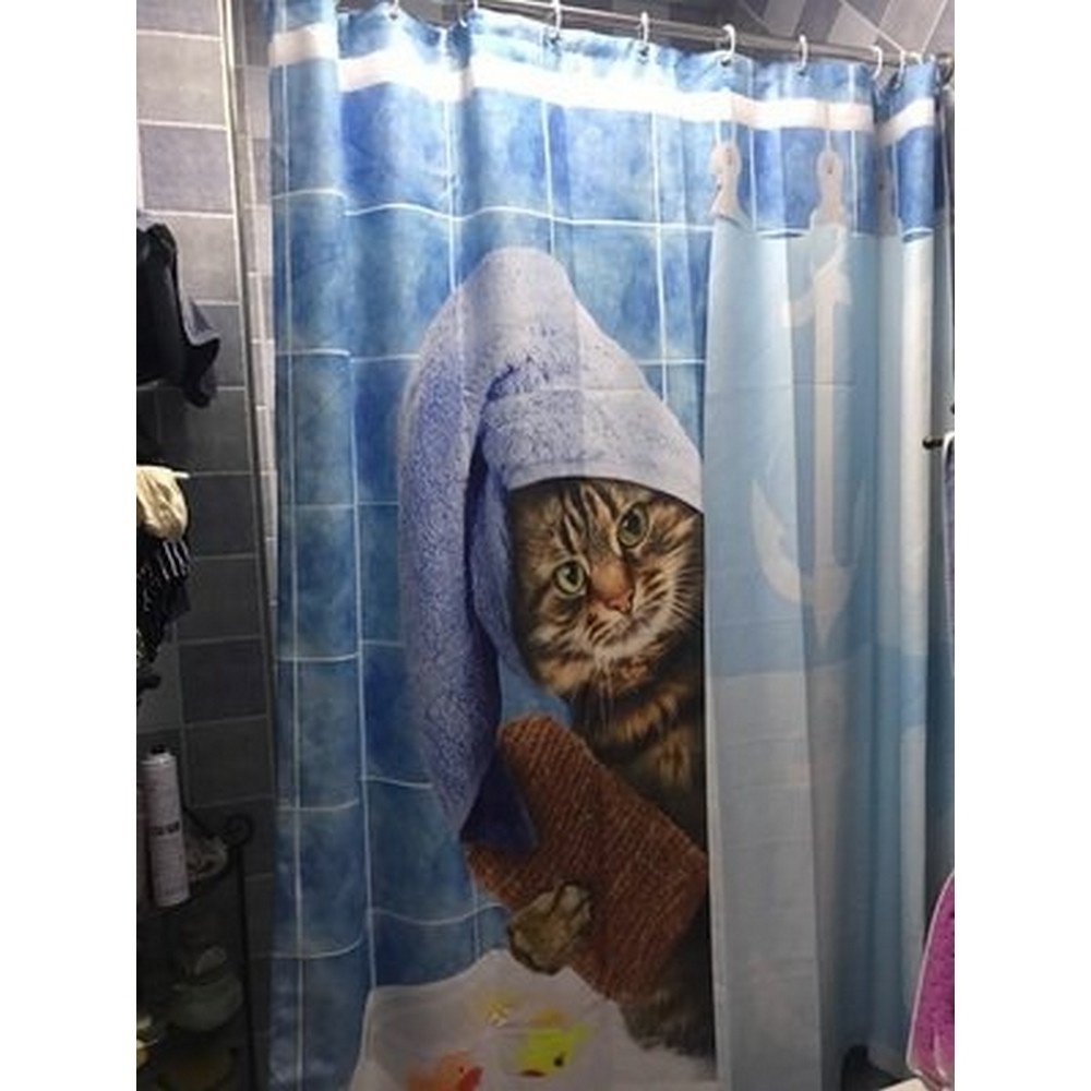 Amazing Unique Design Waterproof Kids Cartoon Funny Yoga Cat Animal Spots Shower Curtains