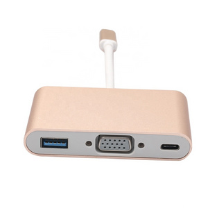 USB 3.1 Type C to VGA Multiport Adapter 3-IN-1 with USB-C Quick Charging and USB 3.0 Port