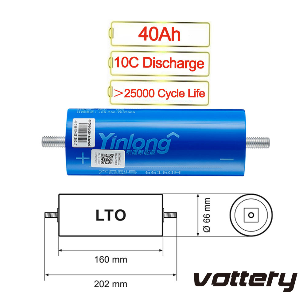 Wholesale Long Deep Cycle 2.3V 30AH 35Ah 40Ah 55Ah Yinlong Lithium Titanate Cells LTO 66160 Rechargeable LTO Battery