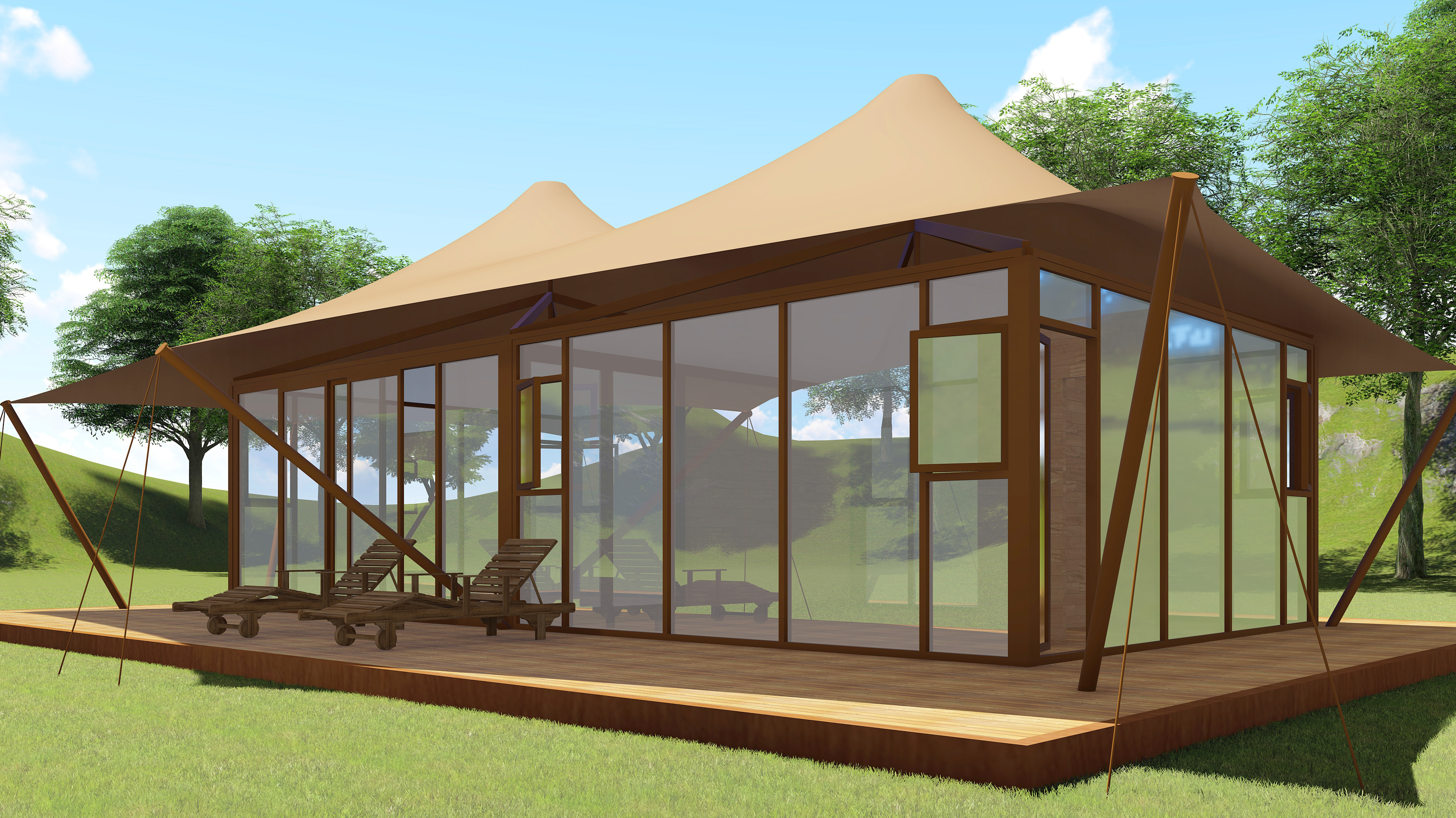 GT14 108sqm Double-peak luxury safari tent for resort and restaurant use huge canvas glamping tents