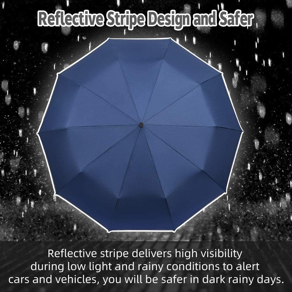 Auto Open Close Lightweight Sun&Rain Umbrella with 10 Rib Construction and Reflective Stripe Zipper Pouch