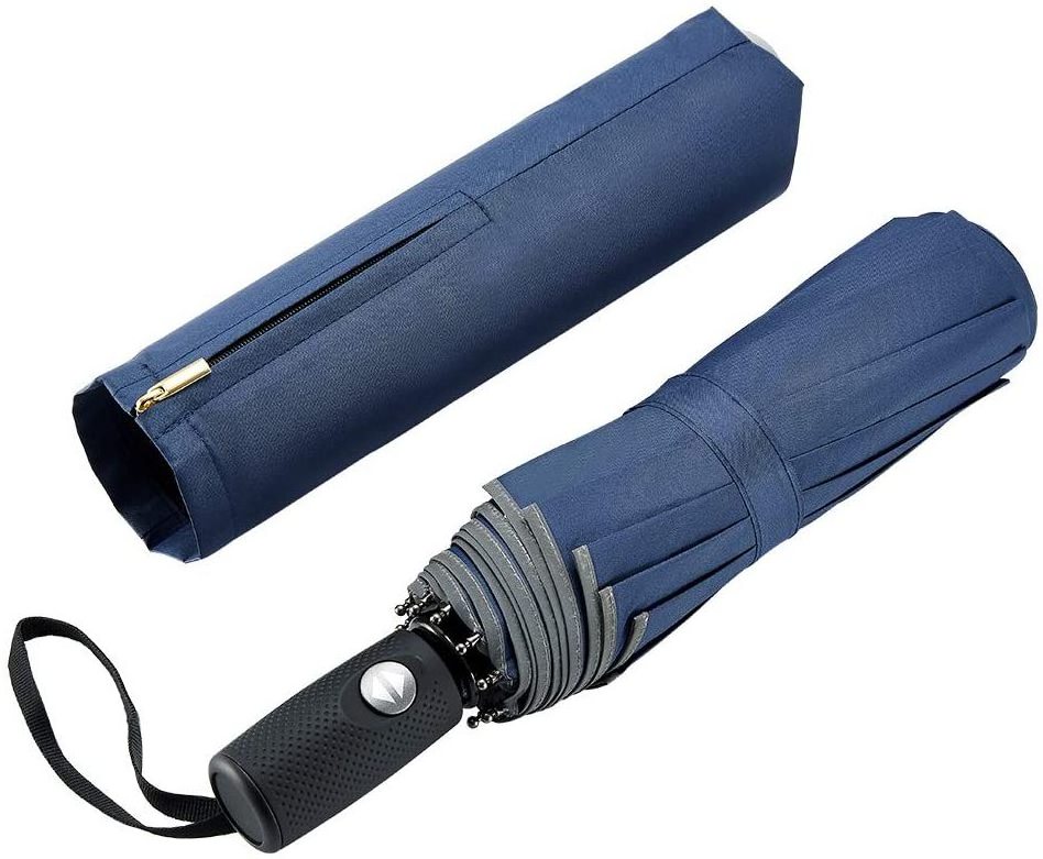 Auto Open Close Lightweight Sun&Rain Umbrella with 10 Rib Construction and Reflective Stripe Zipper Pouch