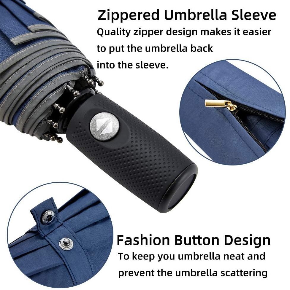 Auto Open Close Lightweight Sun&Rain Umbrella with 10 Rib Construction and Reflective Stripe Zipper Pouch