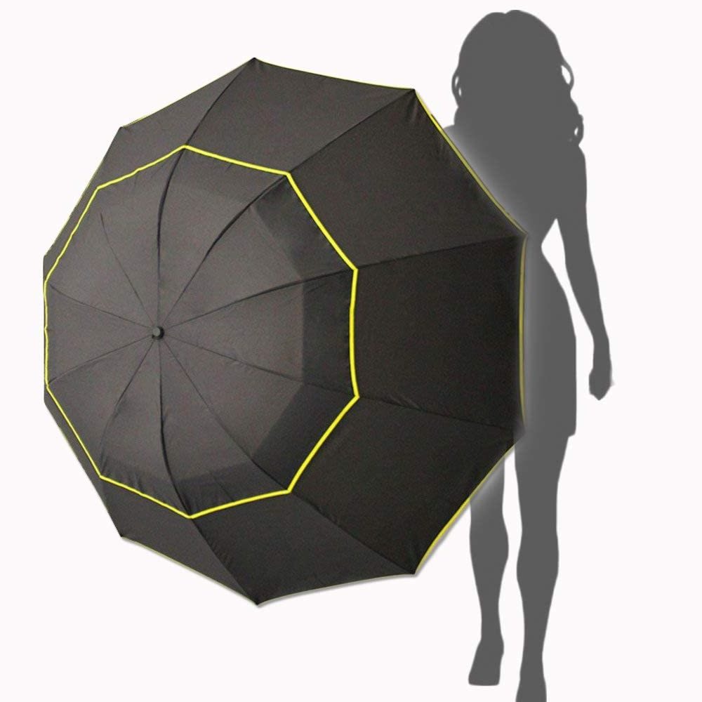 62 Inch Large Golf Umbrella 10 Ribs Folding  Double Canopy Vented Waterproof  Umbrella