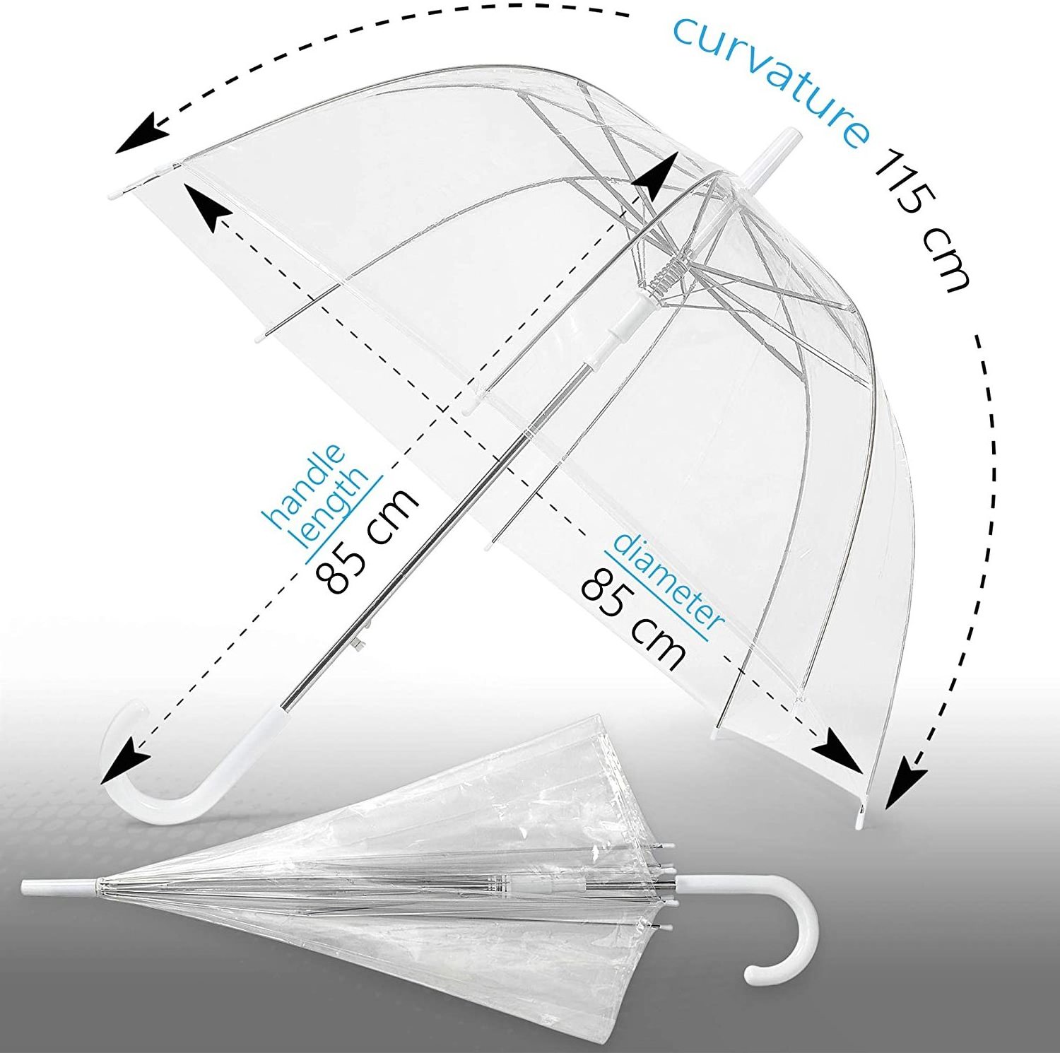 Transparent Umbrella Large 85cm Clear See Through Dome Umbrellas for Women Wedding