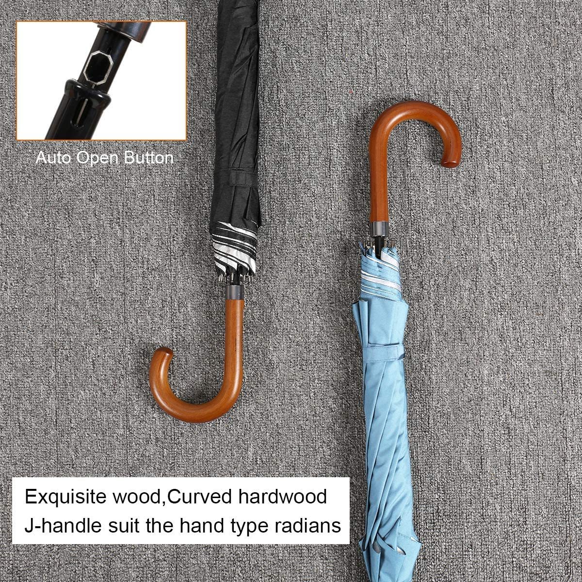 UV Protection  Automatic Open Classic Umbrella Double Canopy Stick Umbrellas With Wooden Crook Handle