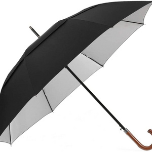 UV Protection  Automatic Open Classic Umbrella Double Canopy Stick Umbrellas With Wooden Crook Handle