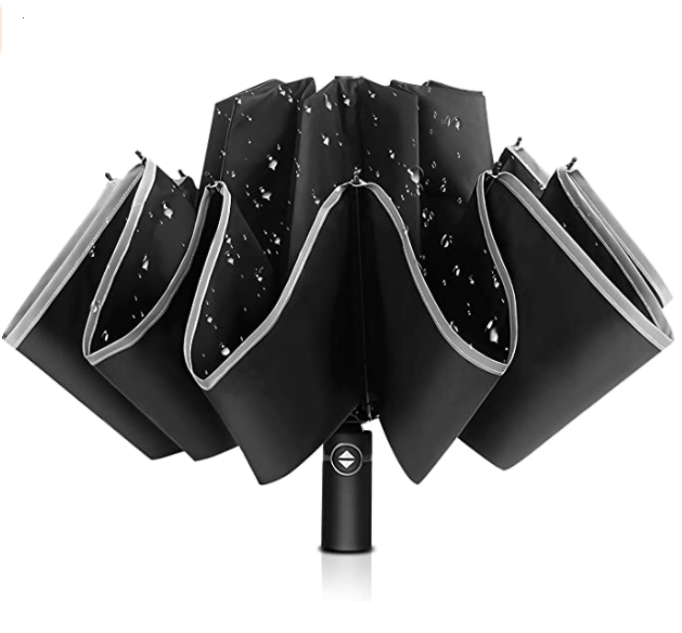 Reverse Umbrella Windproof Folding Inverted Umbrella Upside Down With Safety Reflective Strip