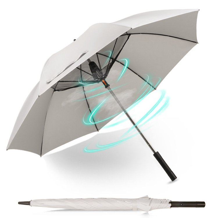 Custom Logo  Built-in Fan  Rain Straight Umbrellas USB Charging Sunshade Cooling Golf Umbrella