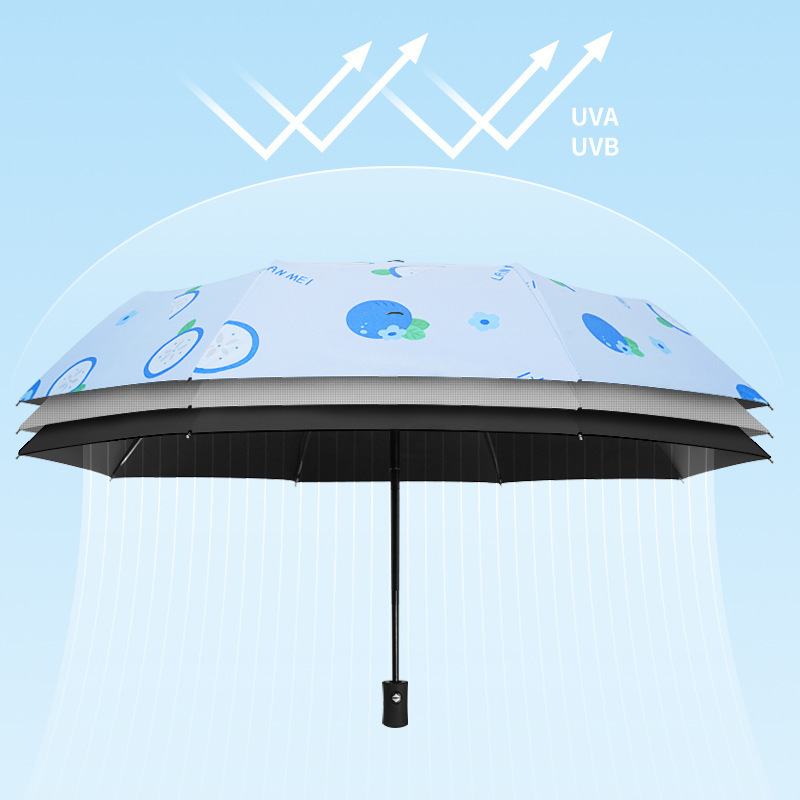 High Quality Windproof 3 Fold UV Sun Protection Fruits Printing Umbrella Custom Logo Print Rain Umbrella