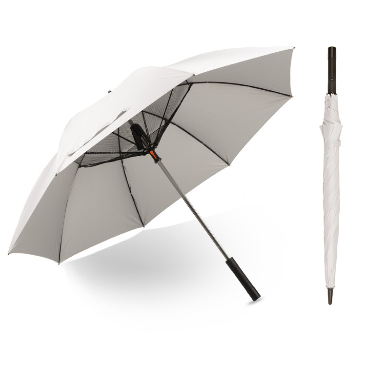 Manual open Electric Cooling Fan Umbrella USB Fan Straight Umbrella with UV proof Rainproof function