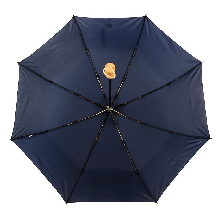 Wholesale PRET  Fabric Umbrella Folding Bamboo Handle 3 Folding Umbrella with Logo Prints Custom Made