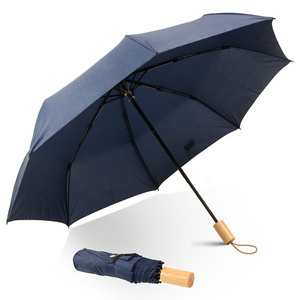 Wholesale PRET  Fabric Umbrella Folding Bamboo Handle 3 Folding Umbrella with Logo Prints Custom Made