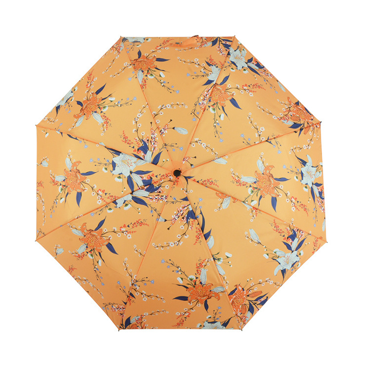 Customized Digital Printing Windproof Rainproof Uv 21 Inch 9K Automatic Open Orange A Three-Stage 3 Fold Umbrella