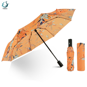 Customized Digital Printing Windproof Rainproof Uv 21 Inch 9K Automatic Open Orange A Three-Stage 3 Fold Umbrella