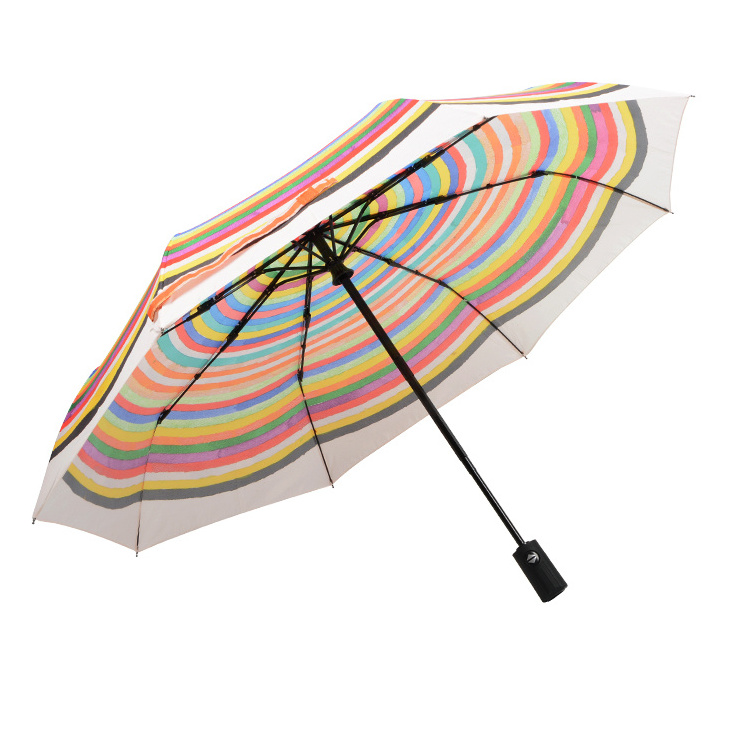 Hot Sale Custom Logo Waterproof Wind Resistant Three Folding Rainbow Umbrella For Adults Men Women