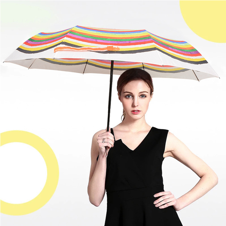 Hot Sale Custom Logo Waterproof Wind Resistant Three Folding Rainbow Umbrella For Adults Men Women