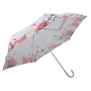 Lightweight White PU Curved handle Small Compact Umbrella Travel Folding Sunproof Japanese Style Umbrella For Women