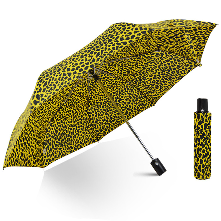 Rain umbrella for all seasons custom design full printing travel umbrella leopard printing sunscreen automatic 3 fold umbrella