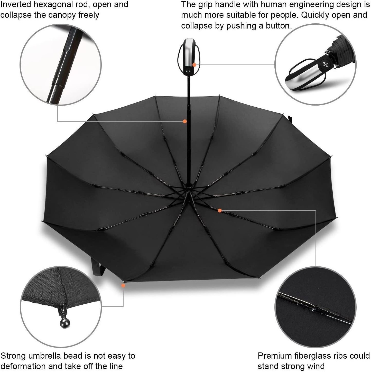 Automatic Compact Umbrellas for Men/Women  Operation 10 Ribs Reinforced Windproof Umbrella