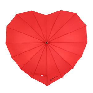 16 Ribs EVA Handle Straight Fiberglass Frame Red Color Heart Shape Umbrella For Wedding