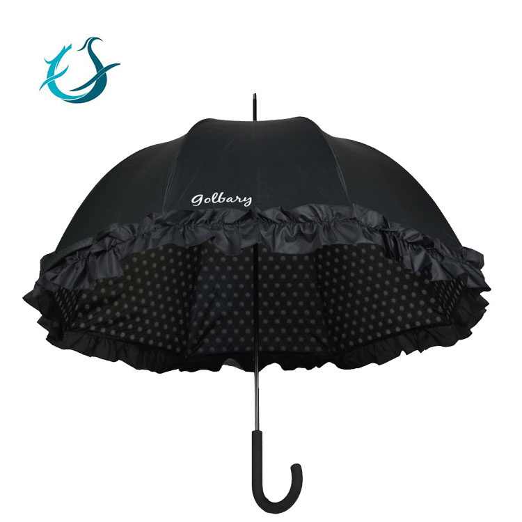 Manual Open Beautiful Black Lace Straight Umbrella for Lady