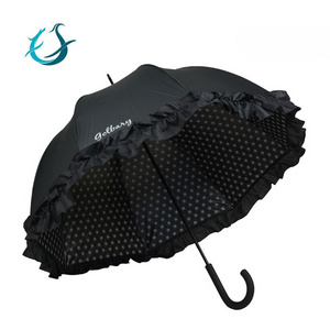 Manual Open Beautiful Black Lace Straight Umbrella for Lady