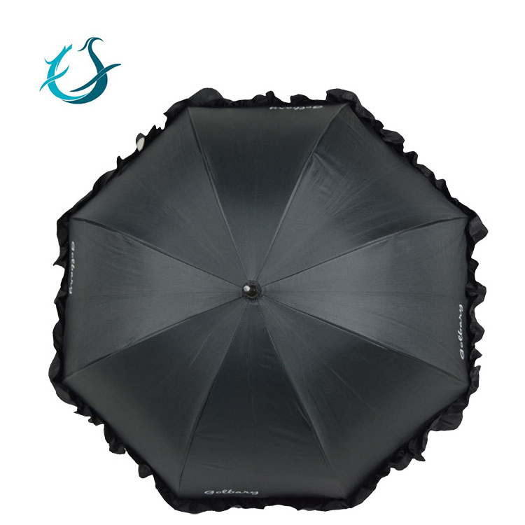 Manual Open Beautiful Black Lace Straight Umbrella for Lady