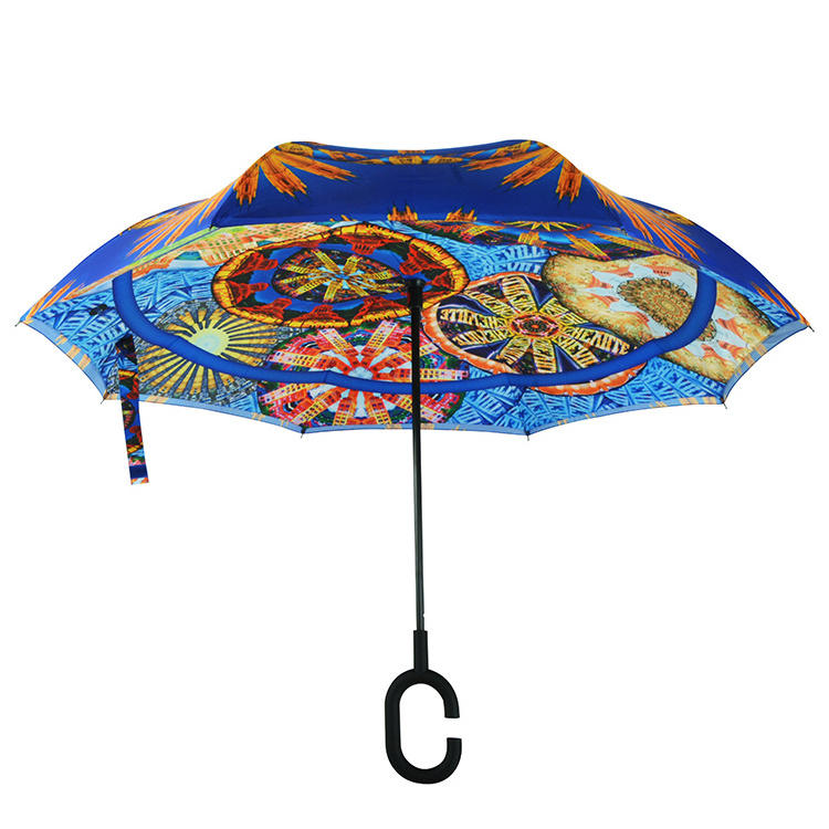 Dye Sublimated C Type Umbrellas Inverted Reverse Umbrella Shenzhen