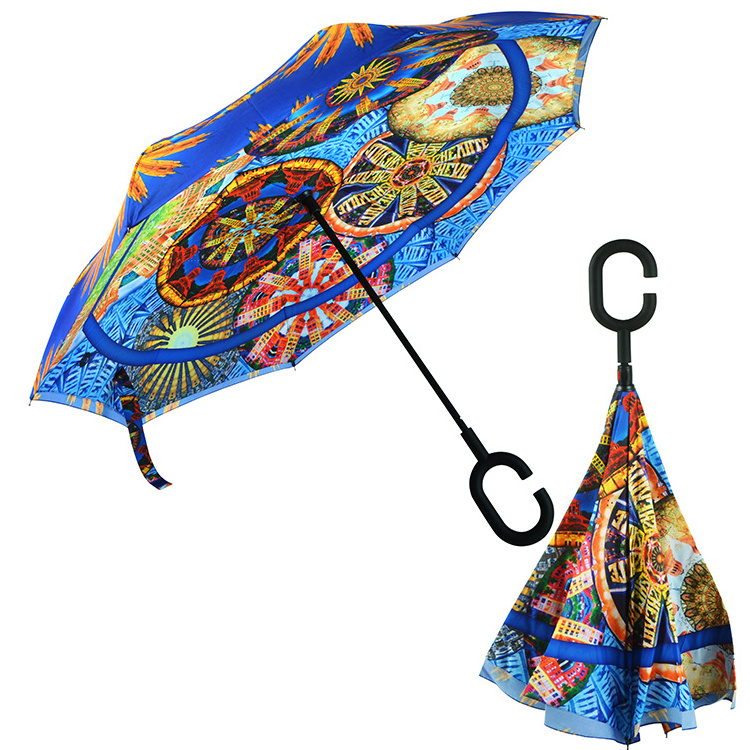 Dye Sublimated C Type Umbrellas Inverted Reverse Umbrella Shenzhen