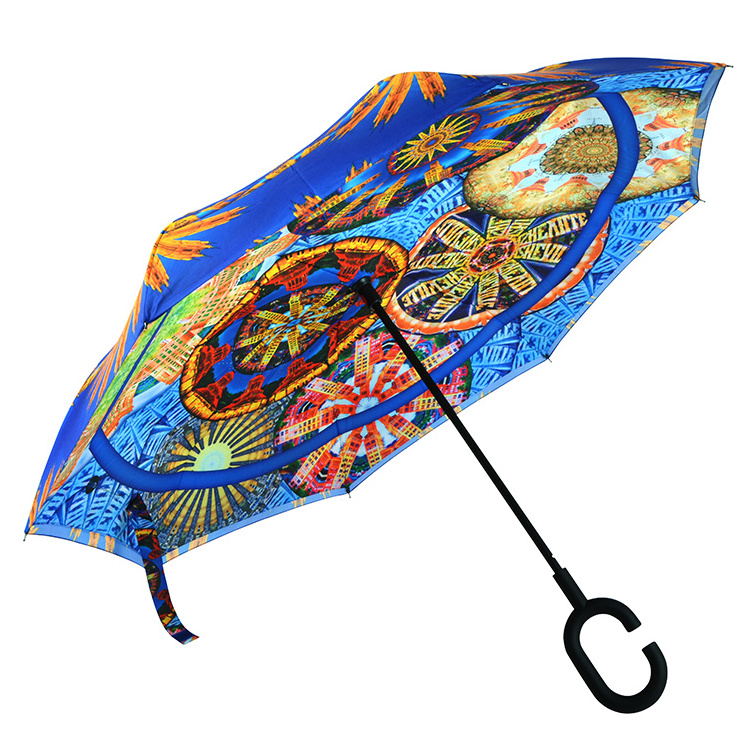 Dye Sublimated C Type Umbrellas Inverted Reverse Umbrella Shenzhen