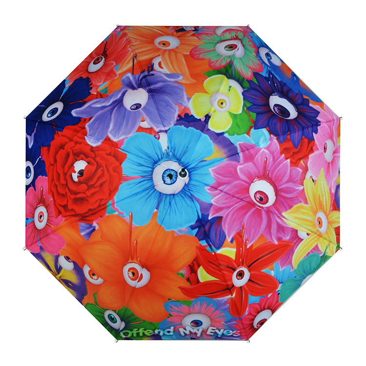 High Quality Plastic J shape Handle Heat Transfer Printing Straight Adult Umbrella