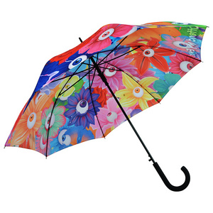 High Quality Plastic J shape Handle Heat Transfer Printing Straight Adult Umbrella