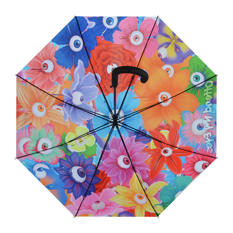 High Quality Plastic J shape Handle Heat Transfer Printing Straight Adult Umbrella