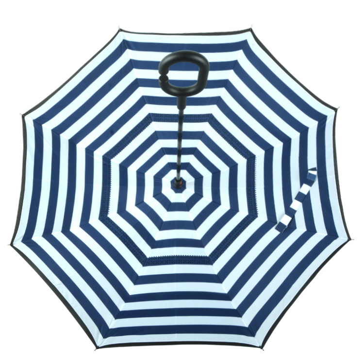 Stripe Printing Handle Free Straight Inverted Umbrella For Rain And Sun