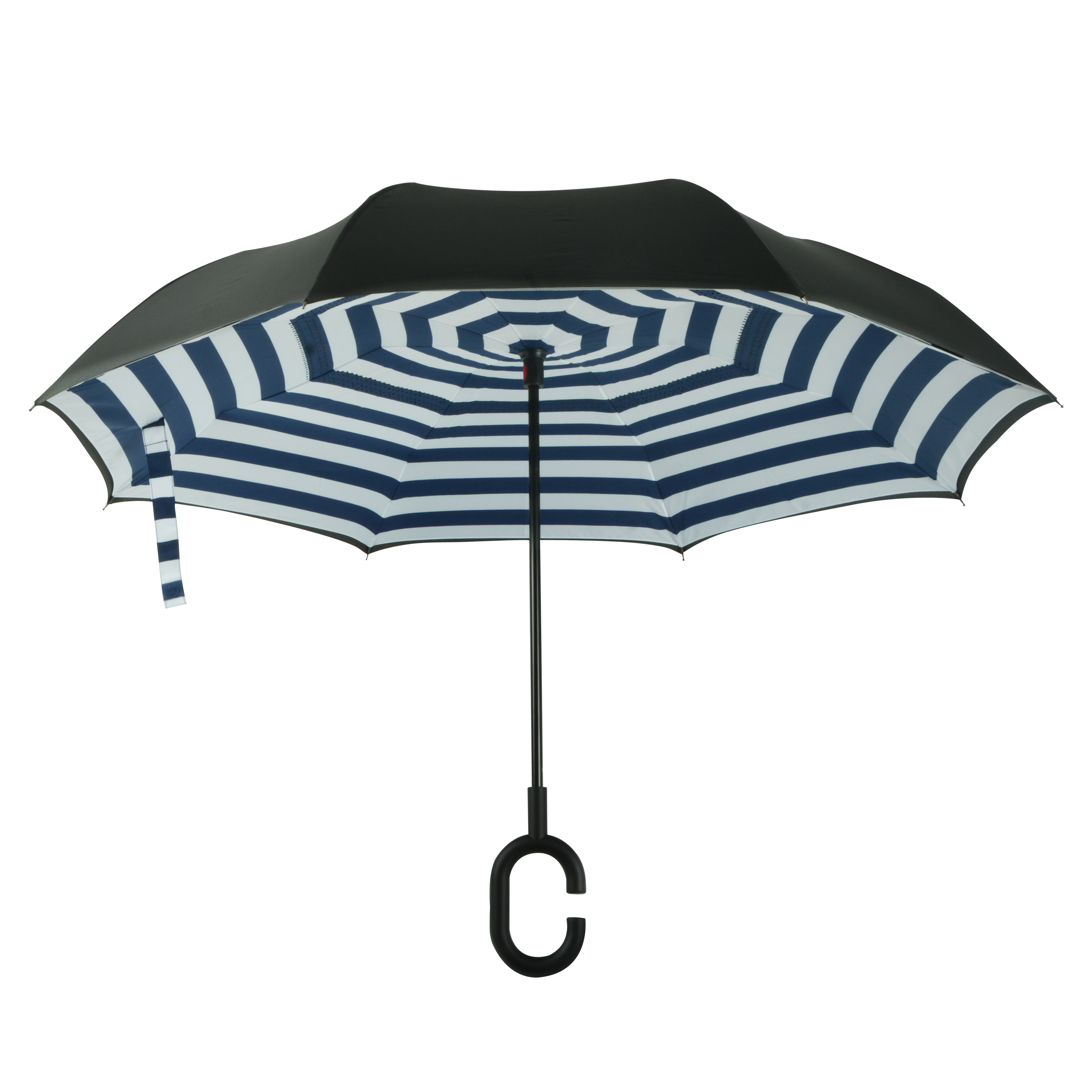 Stripe Printing Handle Free Straight Inverted Umbrella For Rain And Sun