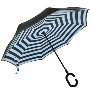 Stripe Printing Handle Free Straight Inverted Umbrella For Rain And Sun