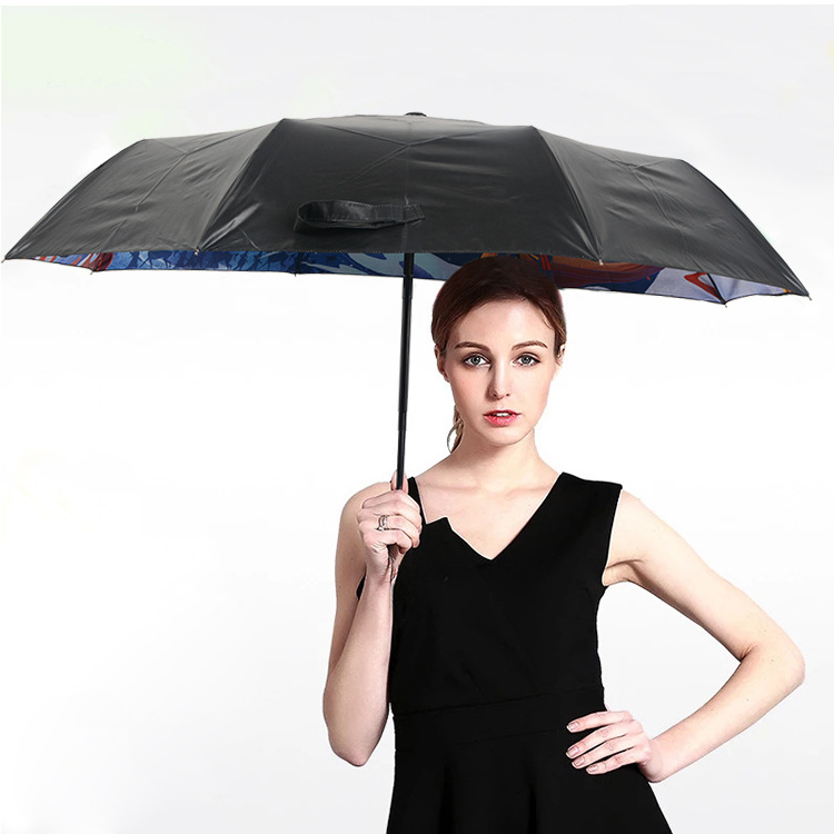 Windproof Strong Travel Compact Uv Protection Umbrella Sun And Rain Umbrella With Black Coating