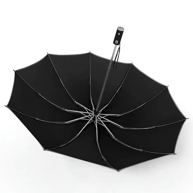 23 Inch 10 Ribs Safety Open 3 Folded Automatic Umbrella With Reflective Strap