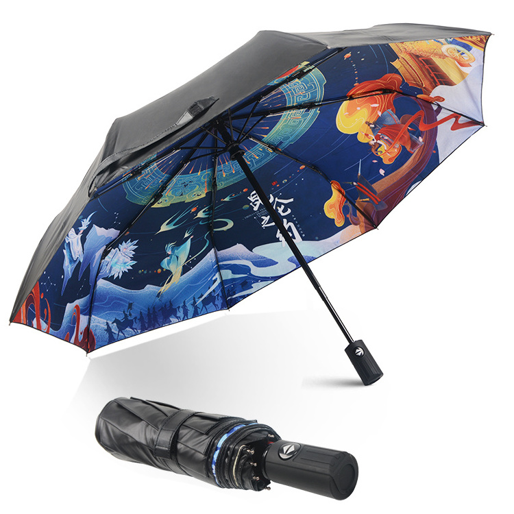 Windproof Strong Travel Compact Uv Protection Umbrella Sun And Rain Umbrella With Black Coating