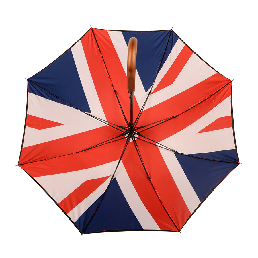 Double Layer Custom Print Wood Straight Umbrella