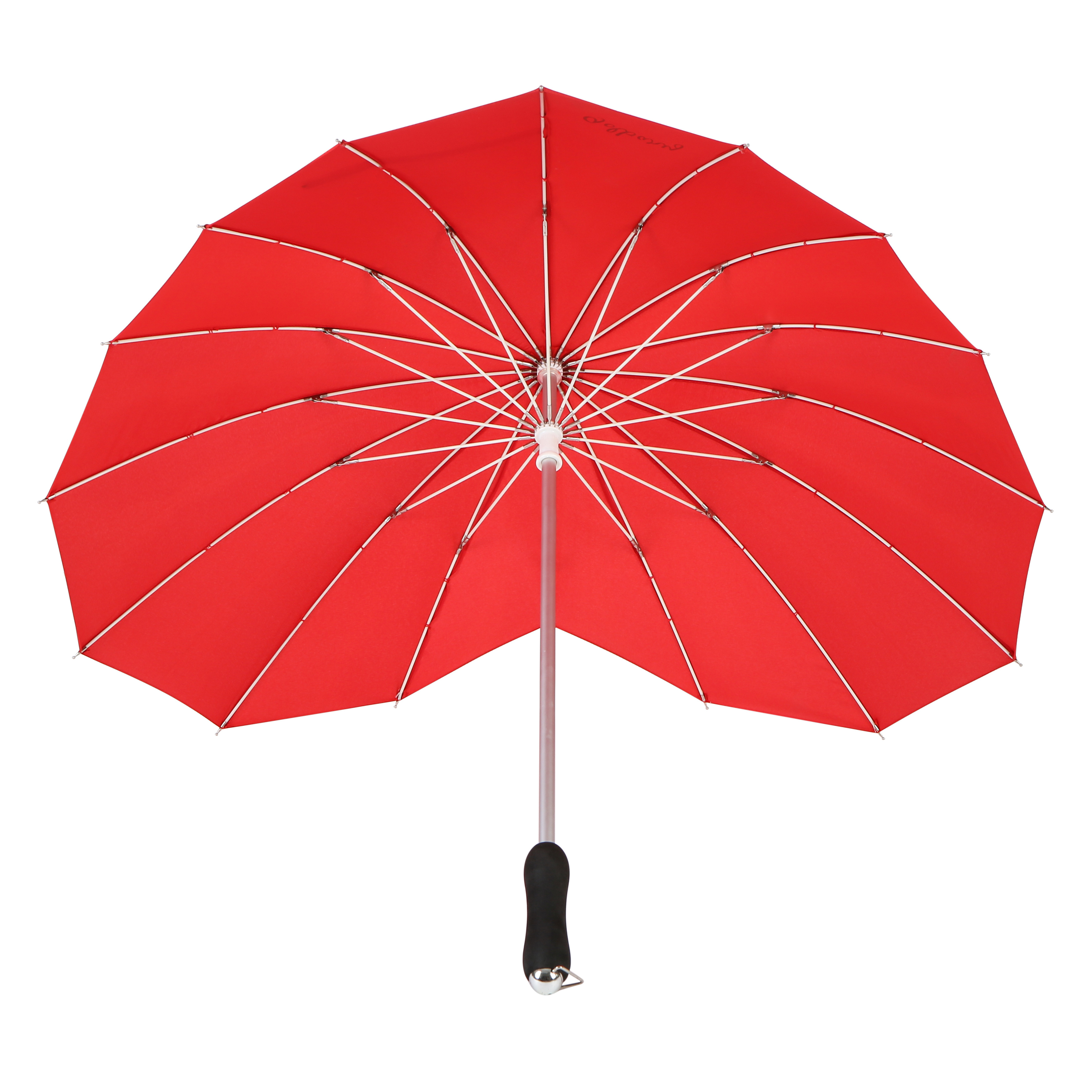 16 Ribs EVA Handle Straight Fiberglass Frame Red Color Heart Shape Umbrella For Wedding