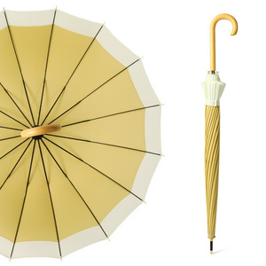 Factory Traditional Chinese Curved Bamboo Handle Straight Umbrella Beautiful 16 Ribs Manual Open Umbrella