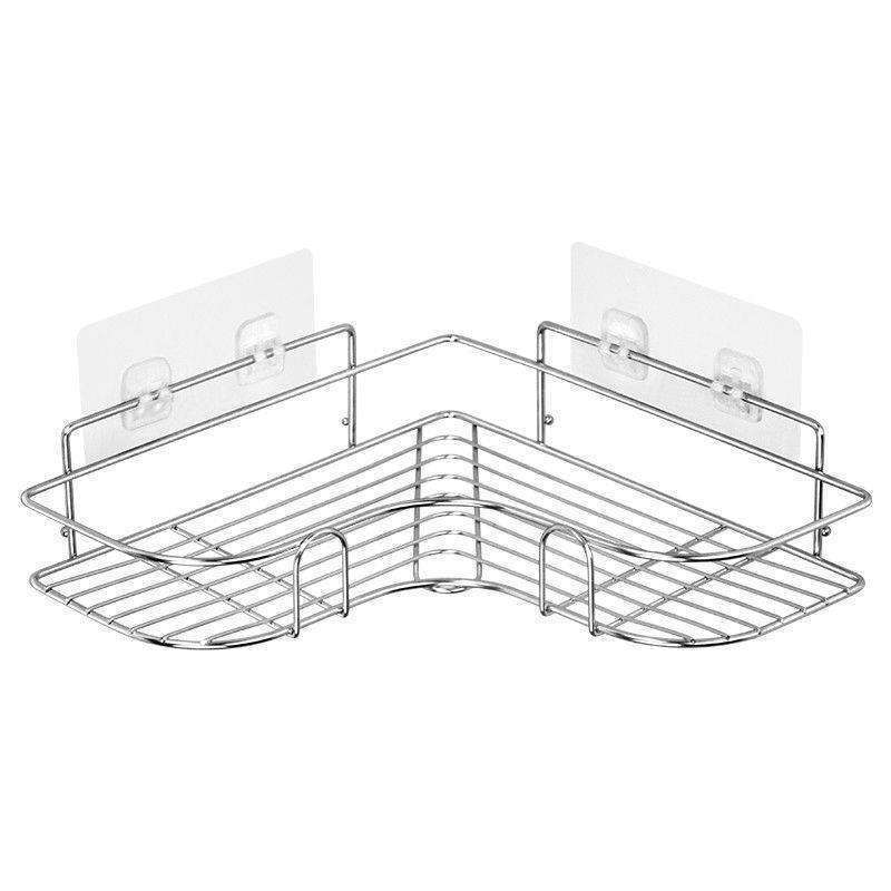 New Arrival Modern Single-Tier Wall-Mounted Metal Shower Caddy Chrome Plated Suction Cup Bathroom Shelf for Storage Corner Rack