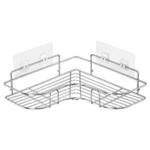 New Arrival Modern Single-Tier Wall-Mounted Metal Shower Caddy Chrome Plated Suction Cup Bathroom Shelf for Storage Corner Rack