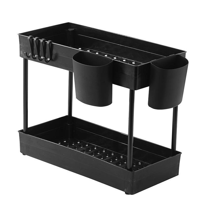 Push-pull Modern 2-Tier under Sink Organizer for Bathroom or Kitchen Black Drawer with Sliding Cabinet Basket